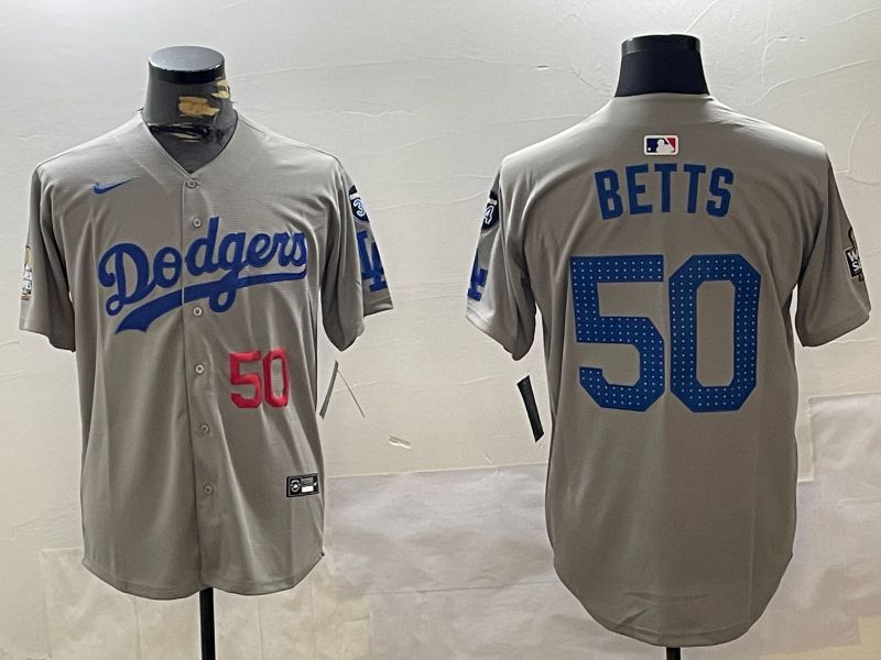 Men Los Angeles Dodgers #50 Betts Grey Game 2024 Nike MLB Jersey style 11208->los angeles dodgers->MLB Jersey